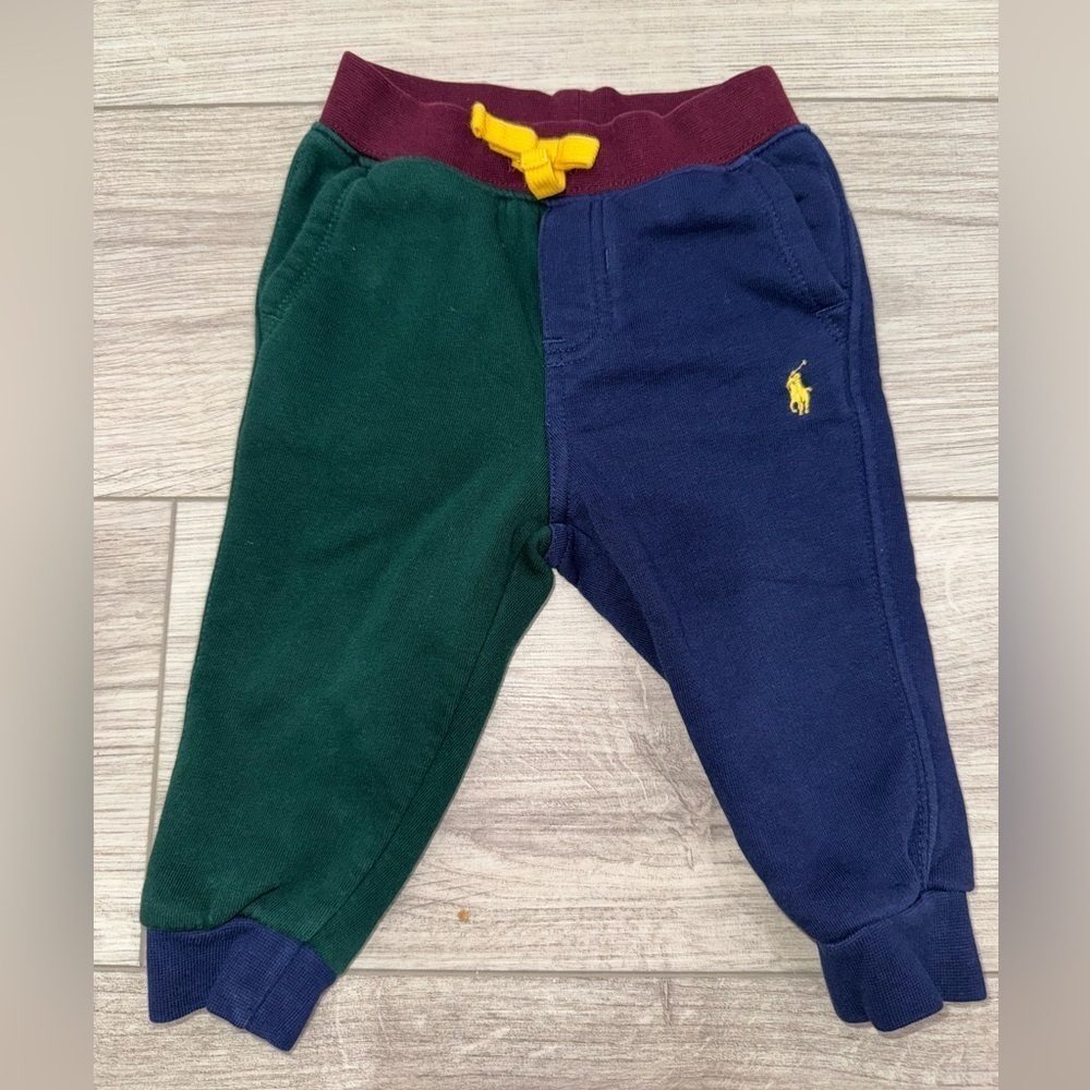 POLO RALPH LAUREN Color-Blocked Green and Blue Sweatpants